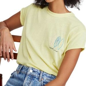 Free People T-Shirt XS Wipeout Neon Green Graphic Short Sleeve Catch Waves NWT